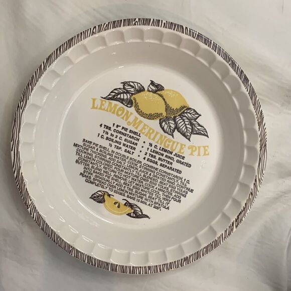 Lemon Meringue Pie Recipe  Baking Pan Dish Ceramic 11 Inches Round Cream Yellow - Picture 2 of 5